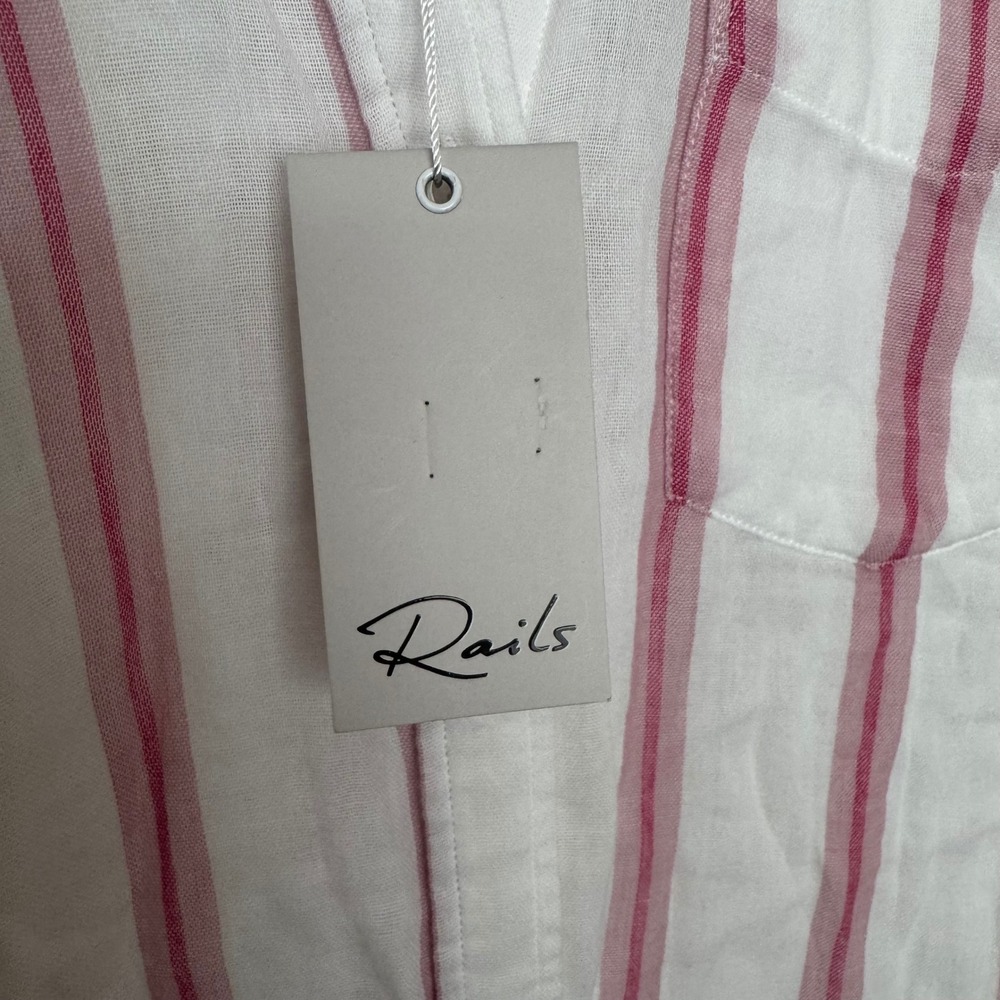 Rails NWT Reagan Flannel Shirt XS White Pink Button Down 100% Cotton Top - Picture 4 of 8